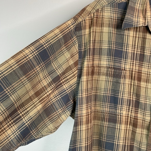 VINTAGE 90s Eldorado Reserve Mens Plaid Button Up Shirt Taupe Blue Cotton XXL - Picture 4 of 12